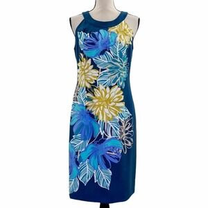 JESSICA Howard Blue Yellow Floral Print Sleeveless Sheath Mini Dress NWT